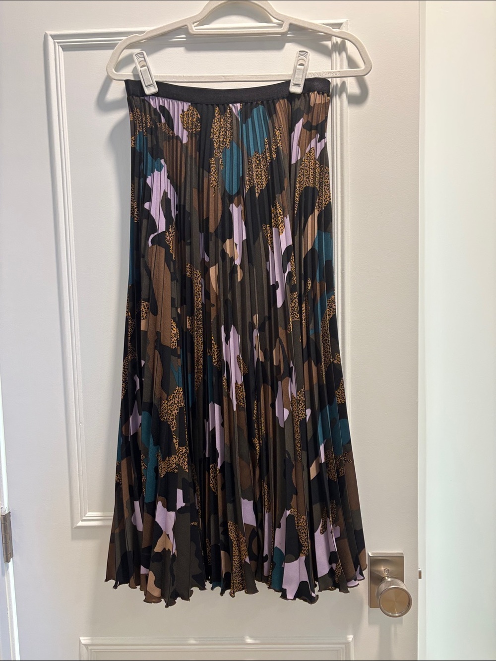Diane Von Furstenberg Pleated Midi Skirt in Lavender, Teal, Brown & Black